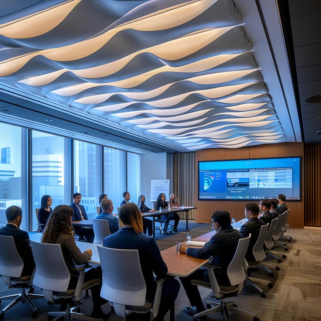 a sleek, modern conference room filled with engaged professionals, intensely discussing the updated wisp requirements for cpa firms, illuminated by warm, focused overhead lighting and featuring a large digital screen displaying key points.